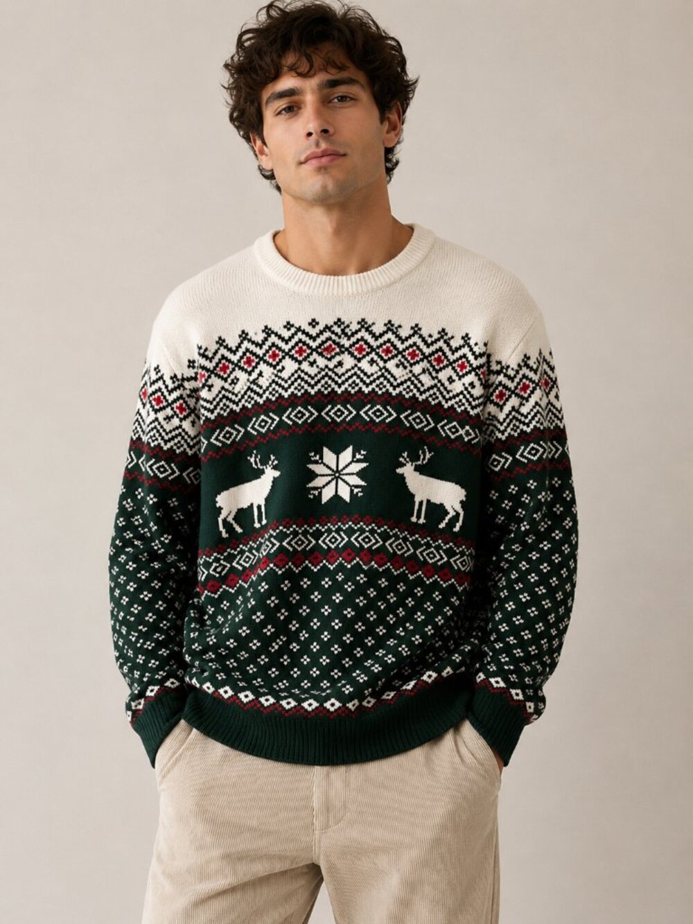 Lands' End Fair Isle Reindeer Christmas Sweater XL Nordic Grandpa Core Holiday